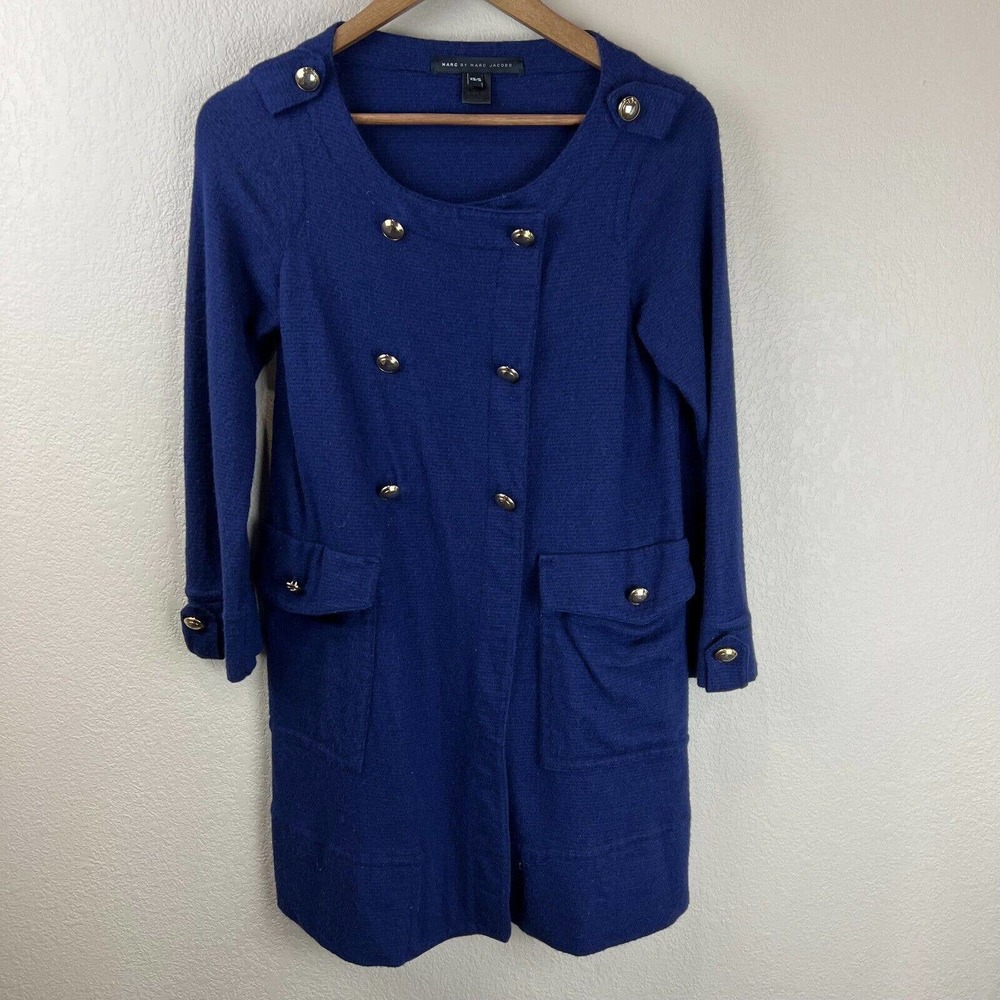Marc By‎ Marc Jacobs Womens XS Knit Double Breasted Blue Knee Length Coat